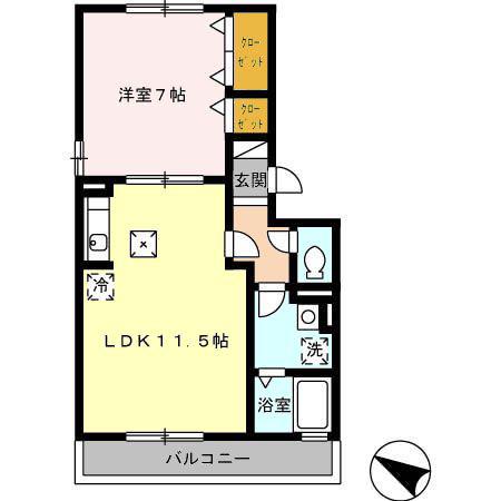 マウンテンクレスト秋津(1LDK/1階)の間取り写真