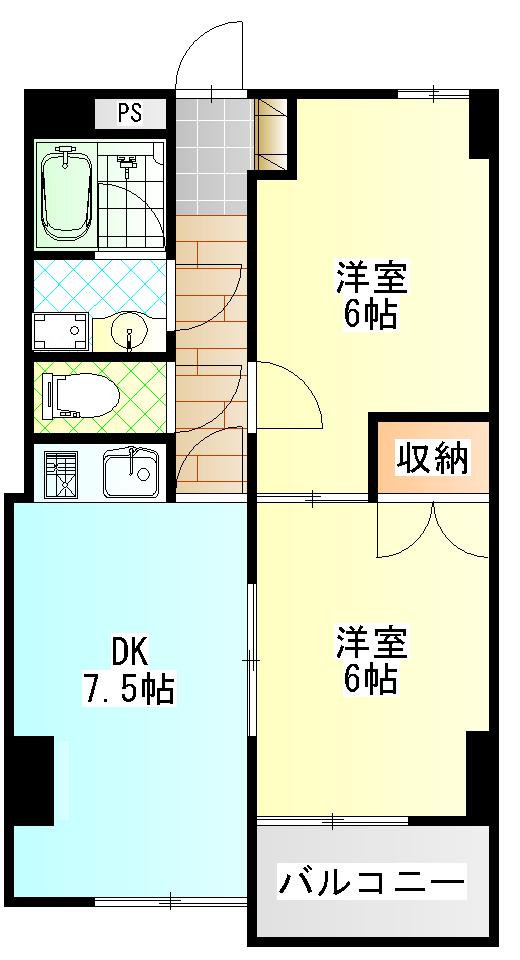 ビューハイツ敷島(2DK/2階)の間取り写真