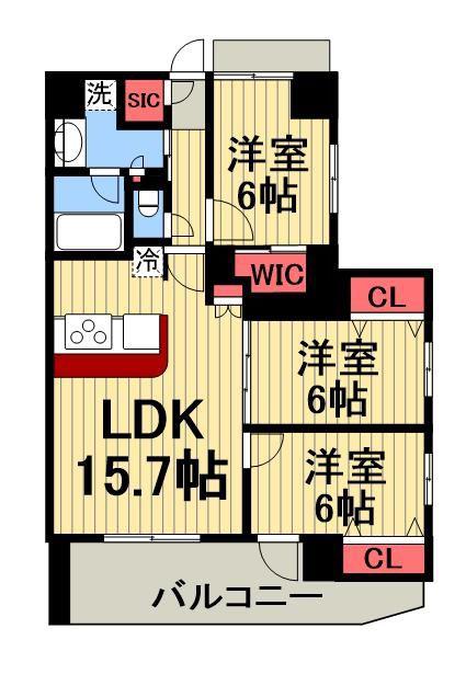 パレステージ江北(3LDK/3階)の間取り写真