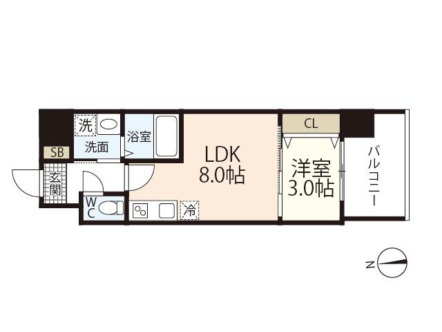 ARTISTA宝町(1LDK/11階)の間取り写真