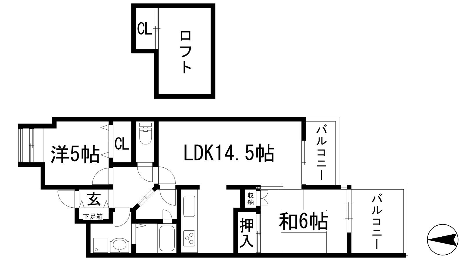 ラソフェリス雲雀丘(2LDK/2階)の間取り写真