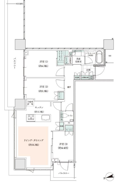 アトラスタワー小平小川(3LDK/7階)の間取り写真
