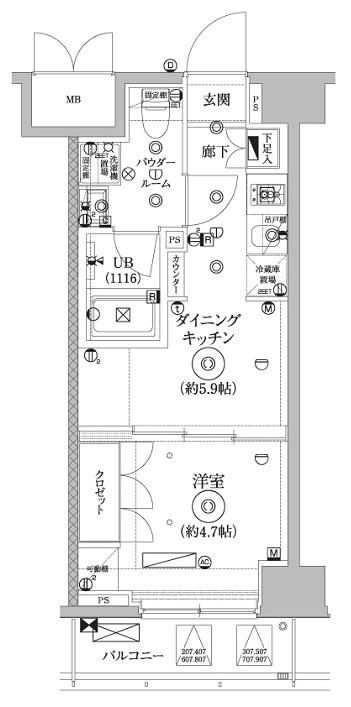 セジョリ墨田イーストIII(1DK/8階)の間取り写真