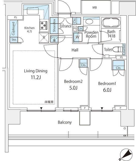 晴海フラッグサンビレッジ(2LDK/5階)の間取り写真