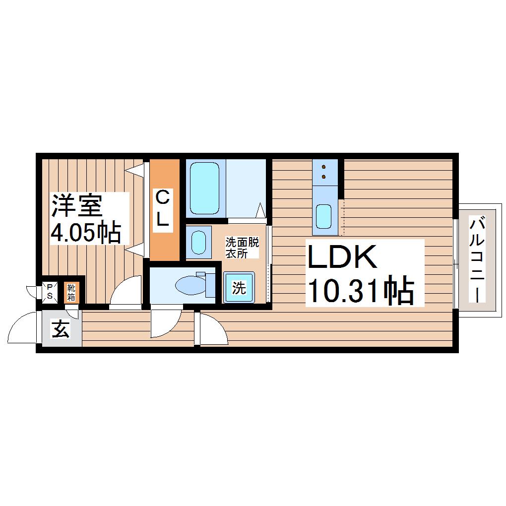 アスコット若林(1LDK/2階)の間取り写真