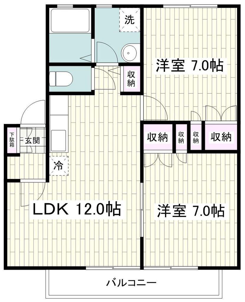 プランタンメゾンD棟(2LDK/2階)の間取り写真