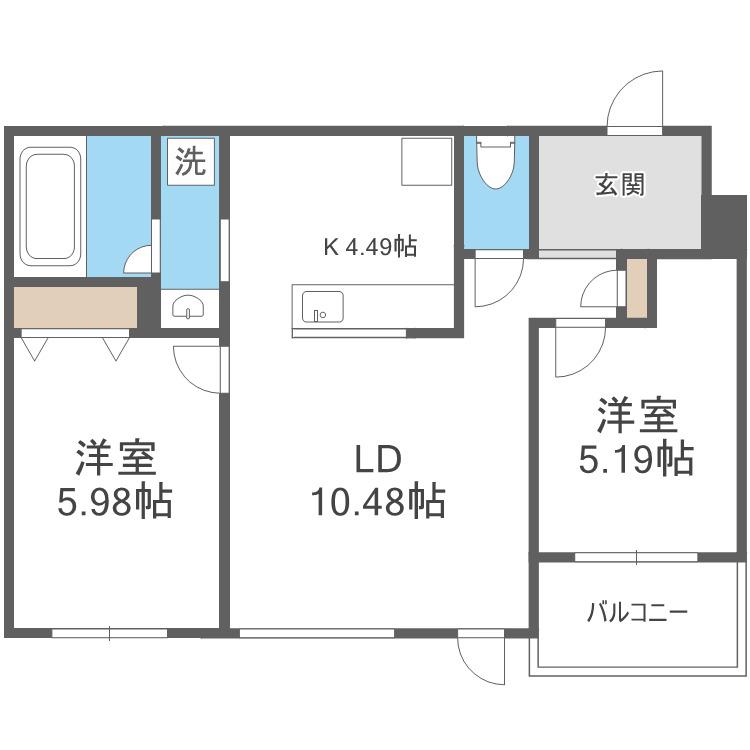 PORTE-BONHEUR(2LDK/3階)の間取り写真