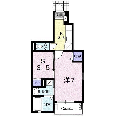 イセ ソラージュII(1SK/1階)の間取り写真