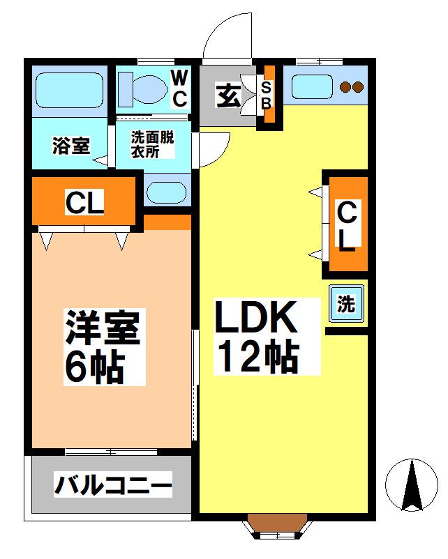 貢栄ハイツ(1LDK/1階)の間取り写真