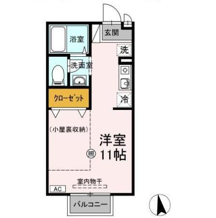 ソレイユ・ジンA棟(ワンルーム/2階)の間取り写真