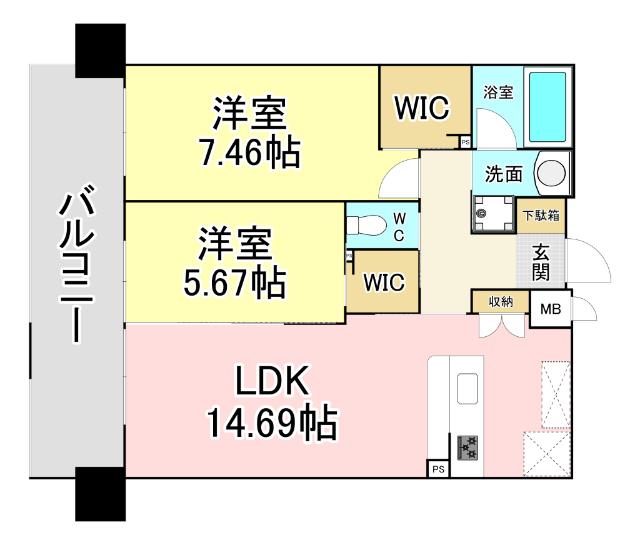 ウイングス城野駅前(2LDK/6階)の間取り写真