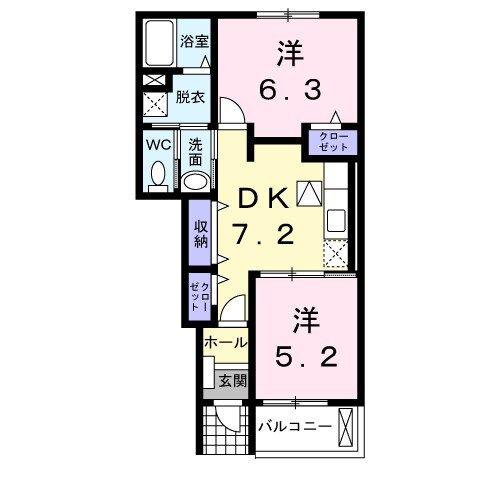 ユニゾンゑびす(2DK/1階)の間取り写真