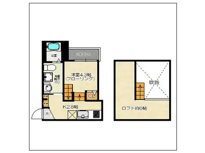 PRIME唐原(1K/2階)の間取り写真