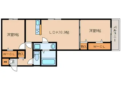 セジュール生駒(2LDK/3階)の間取り写真