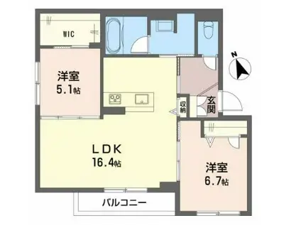 ベレオ・アトリ(2LDK/2階)の間取り写真