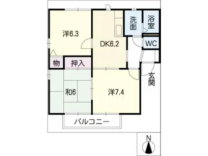 サニーコート明和B棟(3DK/1階)の間取り写真
