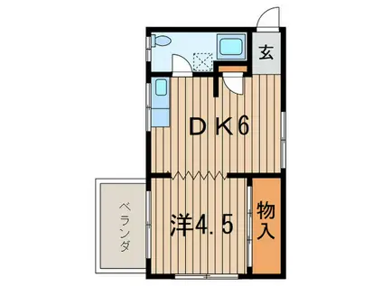 関マンション(1DK/1階)の間取り写真