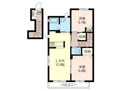 ラ・モンターニュ(2LDK/2階)の間取り写真