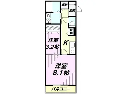 ゼロワン松葉(2K/2階)の間取り写真