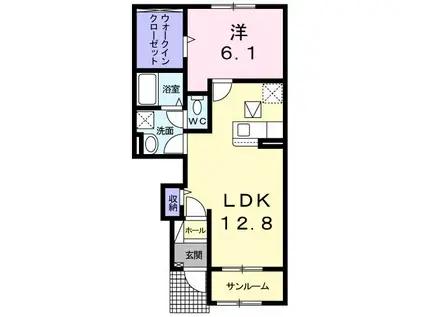 リベルテ III(1LDK/1階)の間取り写真