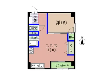 西村コーポ(1LDK/6階)の間取り写真