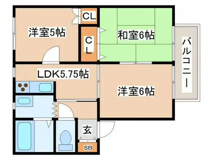 須磨天神ハイツ(3LDK/2階)の間取り写真