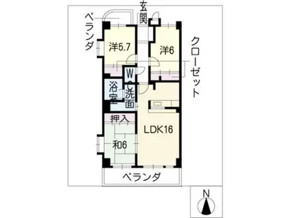藤マンションII(3LDK/4階)の間取り写真