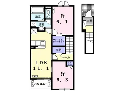 サンシャイン ワン(2LDK/2階)の間取り写真