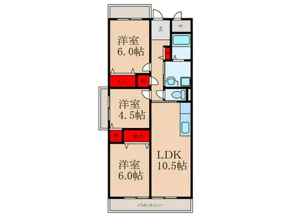 ヴィラージュ花乃井(3LDK/1階)の間取り写真