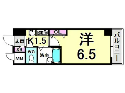 エスリード三宮フラワーロード(1K/9階)の間取り写真