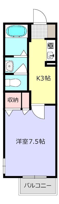京成松戸線 上本郷駅 徒歩13分 2階建 築24年(1K/1階)の間取り写真