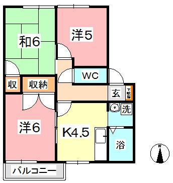 コーポ上野A棟(3DK/1階)の間取り写真