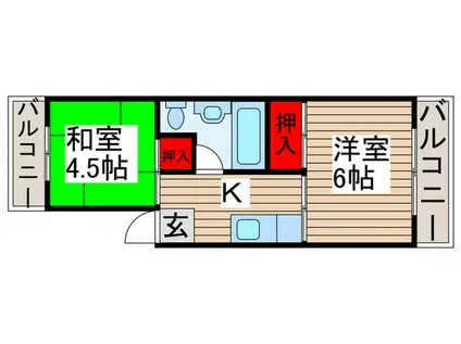 第二大坂グリーンコーポ(2K/1階)の間取り写真