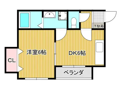 タウンハイツ振興(1DK/2階)の間取り写真