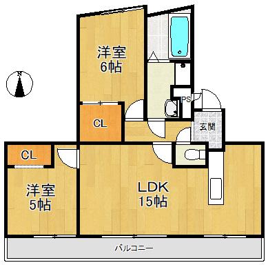 八幡マンション(2LDK/3階)の間取り写真