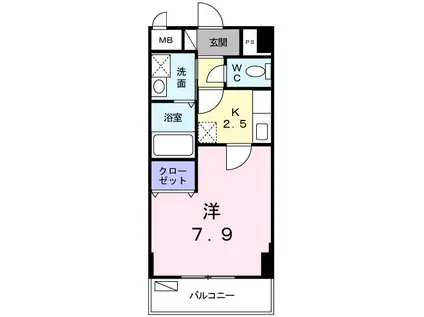 フラットワン(1K/1階)の間取り写真