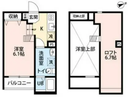 ココティ(1K/2階)の間取り写真