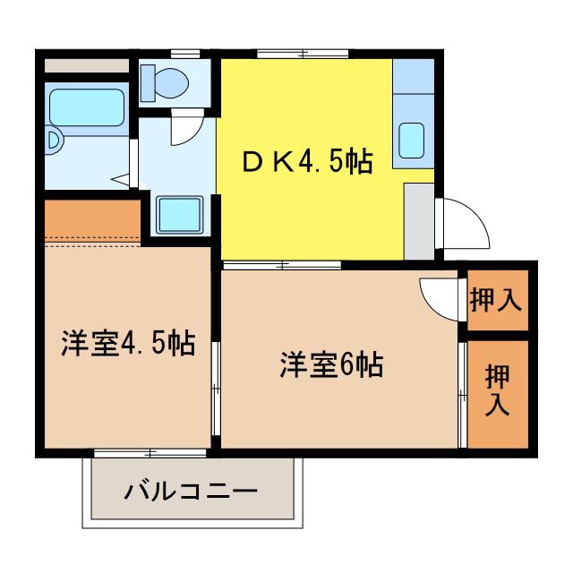 サンシャイン(2DK/2階)の間取り写真