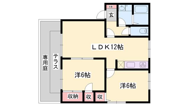 サニーハイツ田寺A(2LDK/1階)の間取り写真
