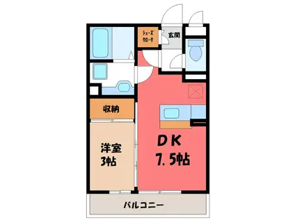 オルタシア カツラ(1DK/2階)の間取り写真