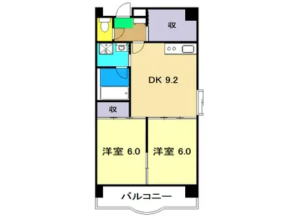 CLARE FUJIMOTO南棟(2DK/3階)の間取り写真