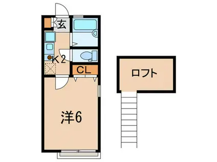 ディアコート東白楽(1K/2階)の間取り写真