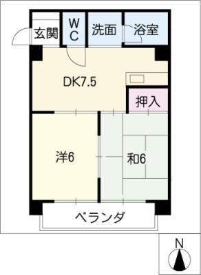 第2マルカネビル(2DK/2階)の間取り写真