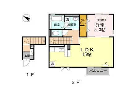 ウィット室積IV(1LDK/2階)の間取り写真