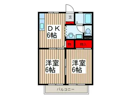 ソレイユ(2DK/2階)の間取り写真