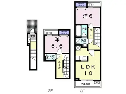 クレアージュ(2LDK/2階)の間取り写真