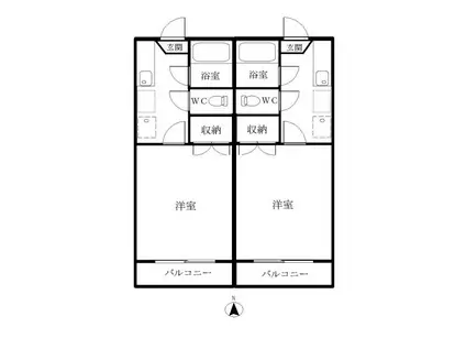 ヒルサイドコート(1K/2階)の間取り写真