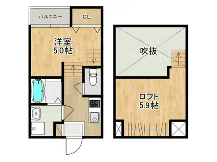 MODERN PALAZZO 福田町B(1SK/2階)の間取り写真