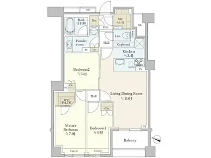 市ヶ谷   ピアノ可  (3LDK/3階)の間取り写真