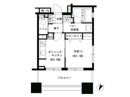 パークキューブ市ヶ谷(1DK/9階)の間取り写真